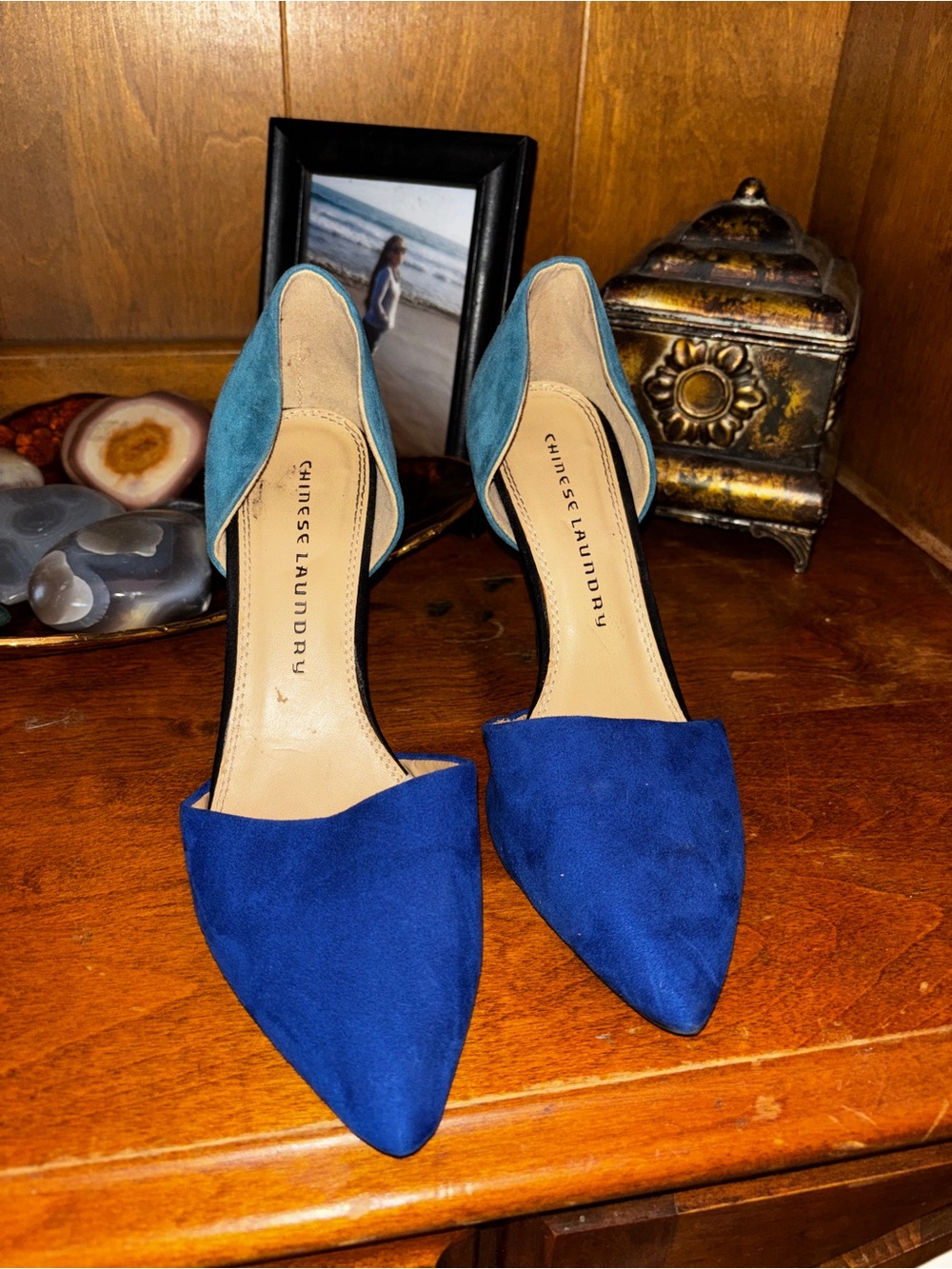 Chinese Laundry Blue Suede D'Orsay Pointed-Toe Heels